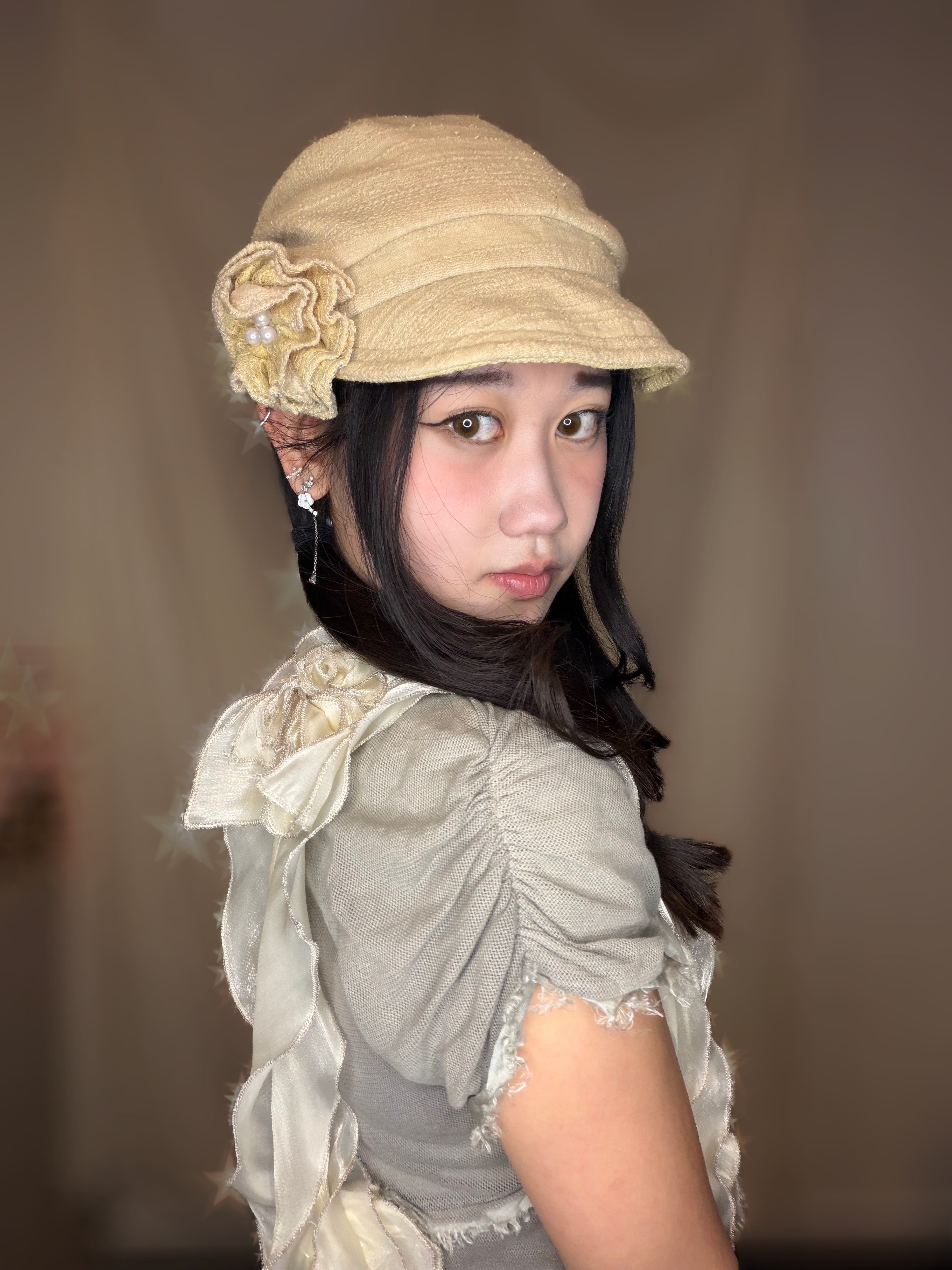 Beige Beret Cap